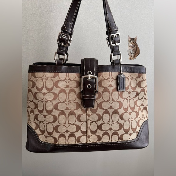 Coach Signature C Buckle Satchel Bag, Original Hang Tag, Brown, Silver Hardware - Picture 1 of 12